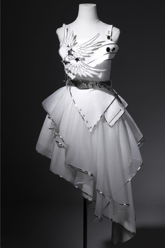 Silver Cyberpunk Lolita Dress + Sleeves + Belt