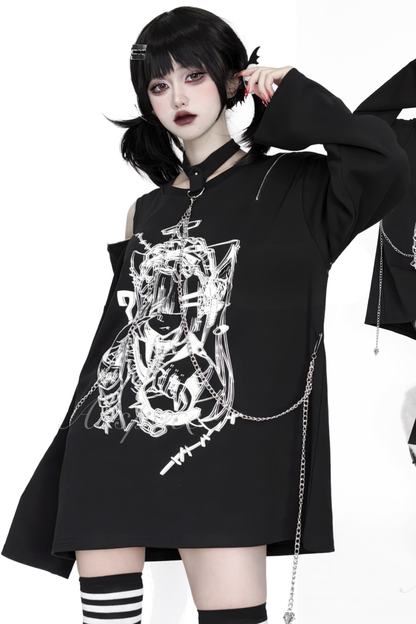 Off-shoulder Subculture Manga Girl Print Top