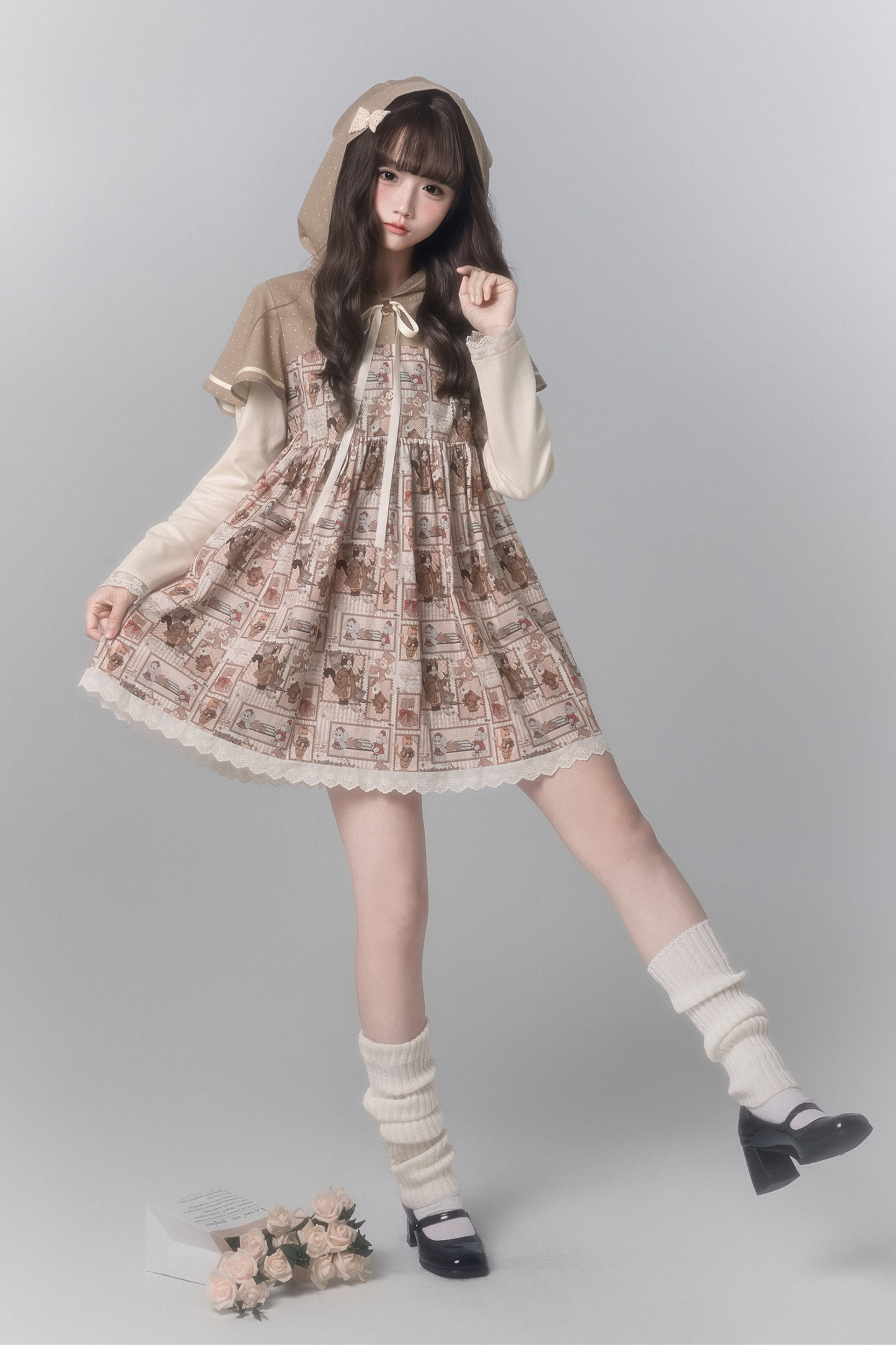 Bear Stamp Hooded Dress