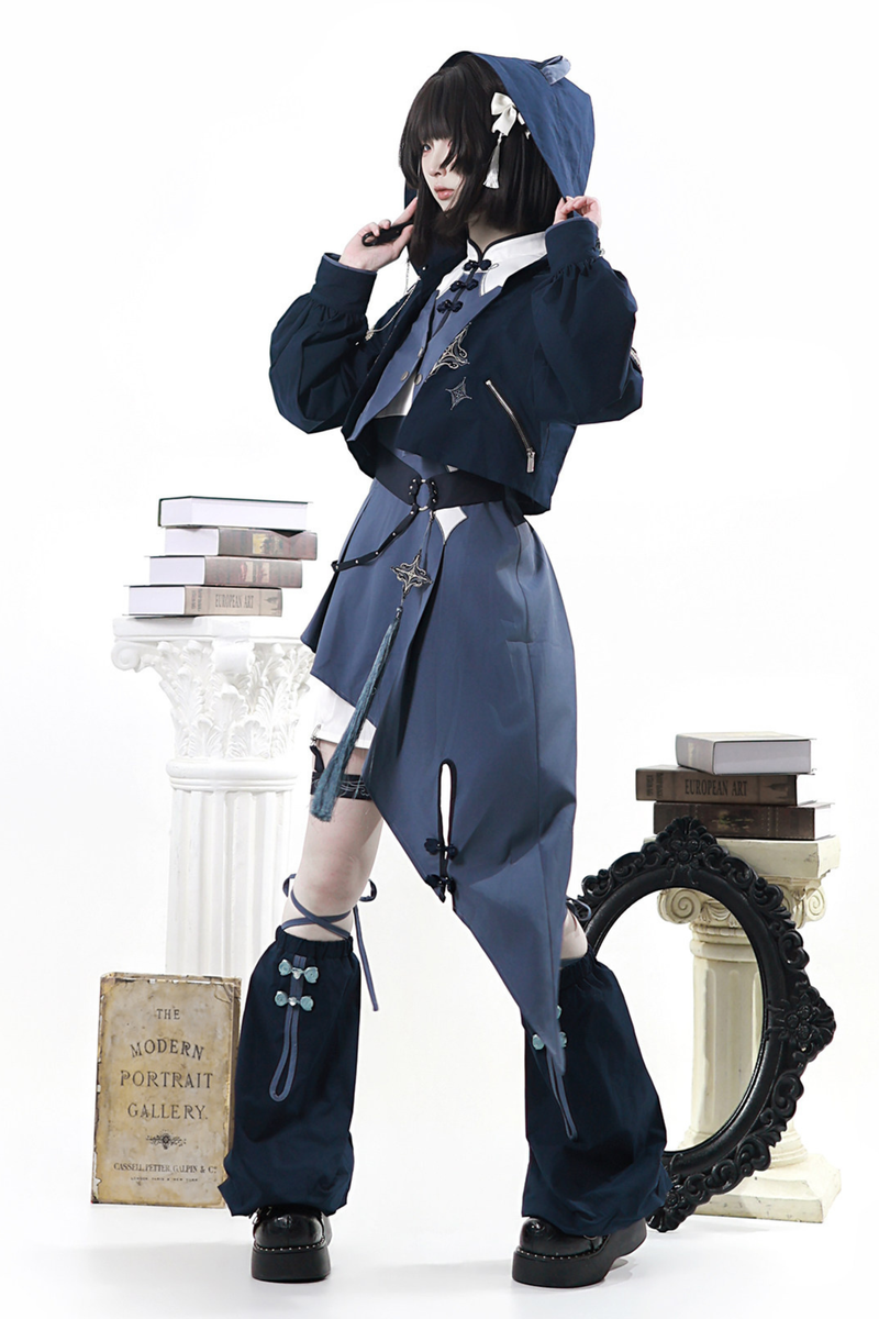 Subculture Cat Ear Hooded Jacket + Asymmetrical Dress + Leg Warmers + Ring