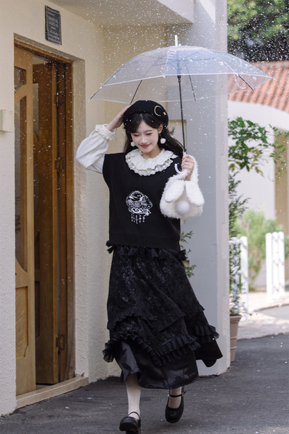 Ink Feather Jacquard Vest + Skirt