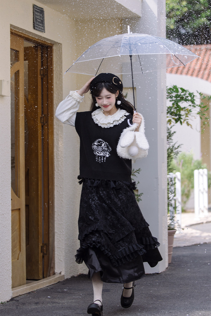 Ink Feather Jacquard Vest + Skirt