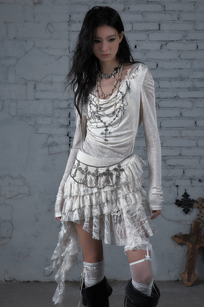 Punk Lace Hood Asymmetrical Dress