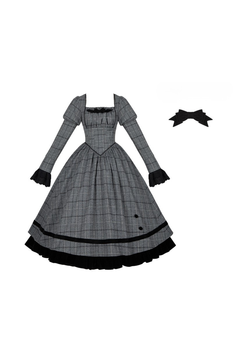 Plaid Fishbone Chest Jsk + Dress + Innerwear + Ribbon + Hat