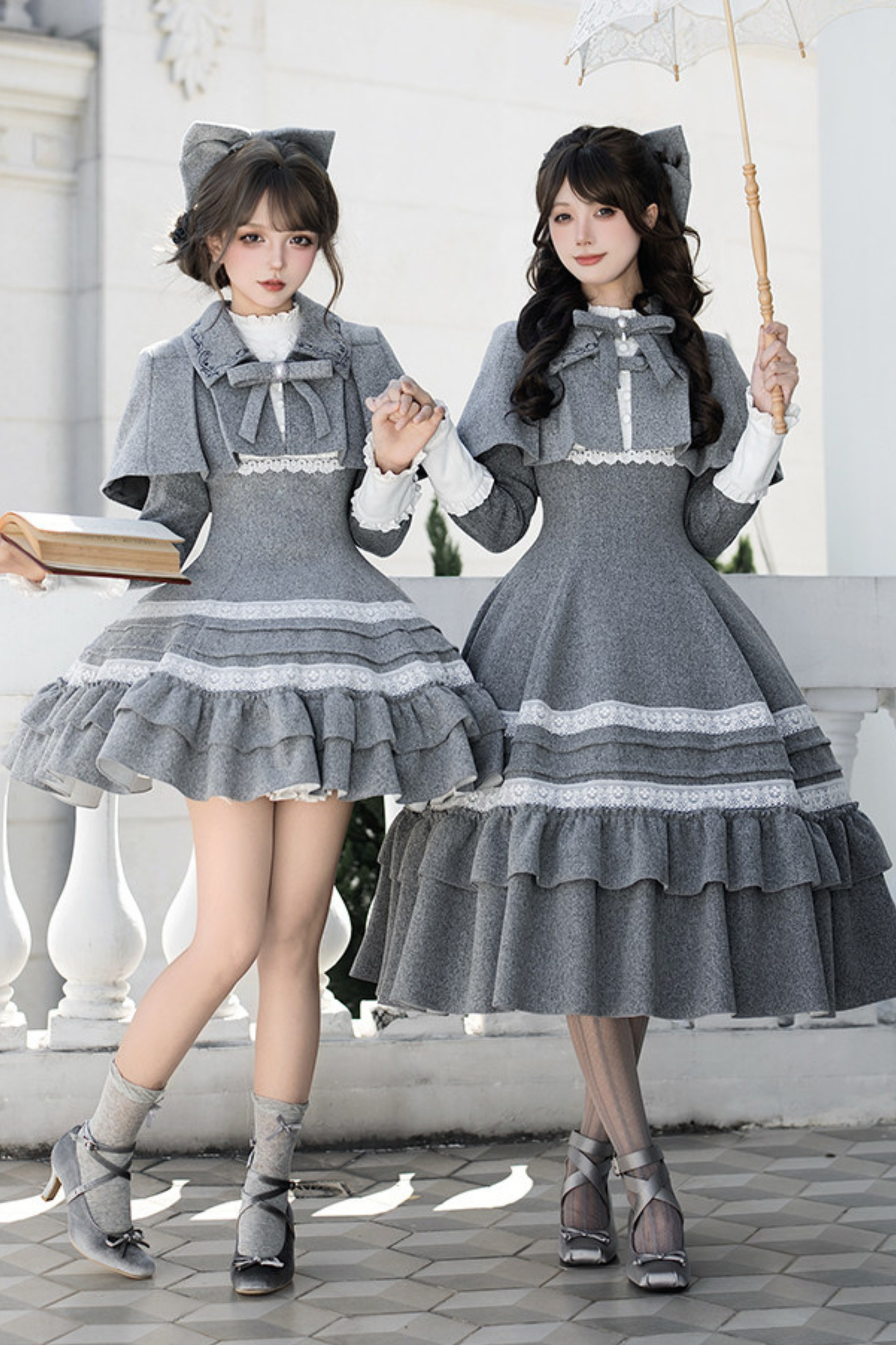 Ruffled Cape Coat + Dress + Hair Accessories + Brooch