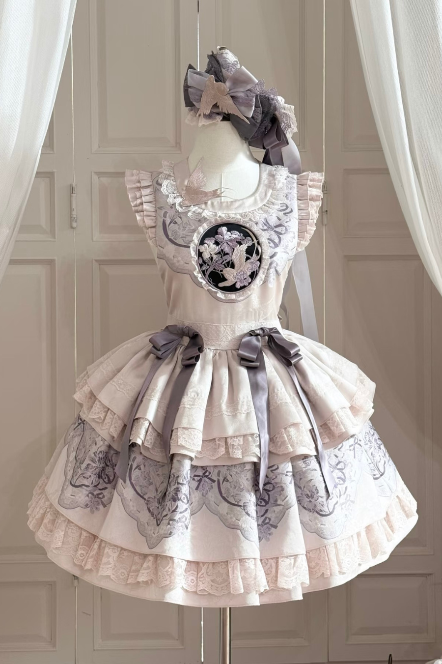 Chinese-style Stand Collar Jacket + Suspender Dress + Hairband