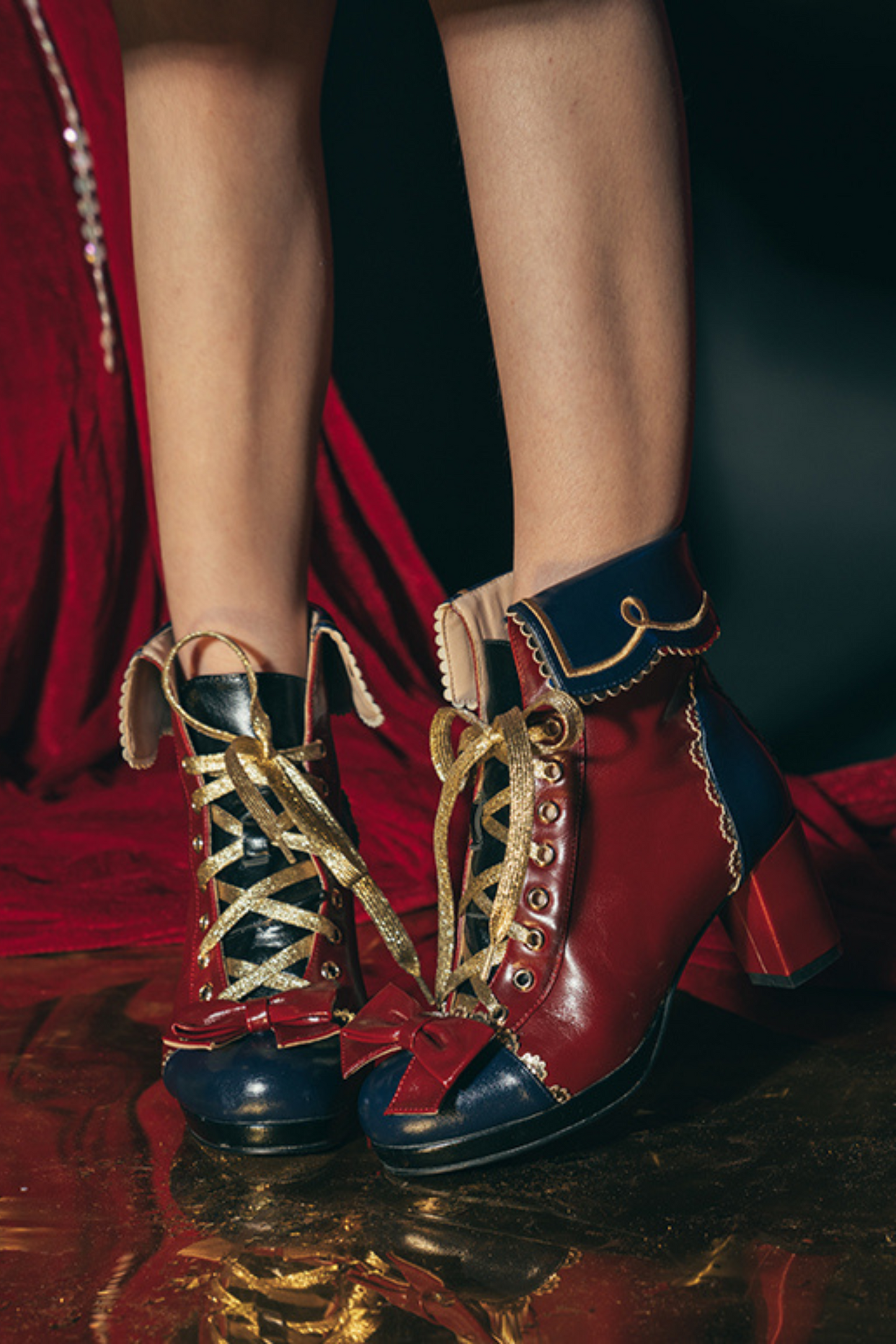 Star Lace Ruffle Lace-up Color Block Leather Shoes