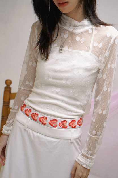 Cherry Sheer Turtleneck Top