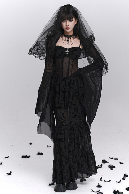 Ghost Girl Gothic Mermaid Dress + Sheer Outerwear