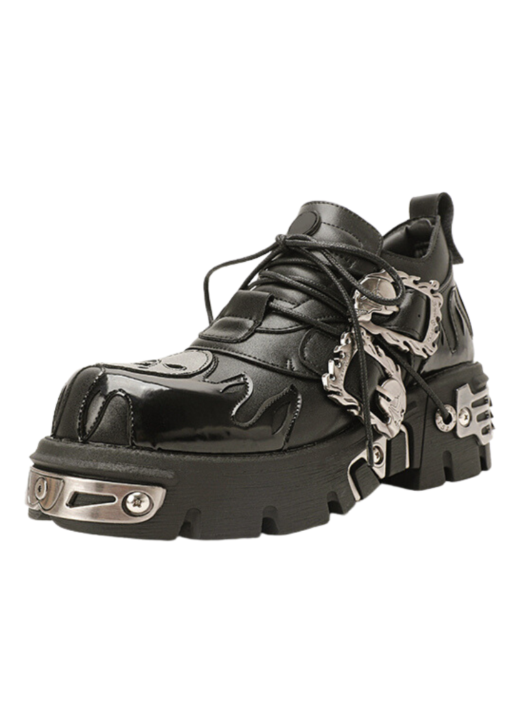 Dark Punk Flame Skull Metal Buckle Sneaker Shoes