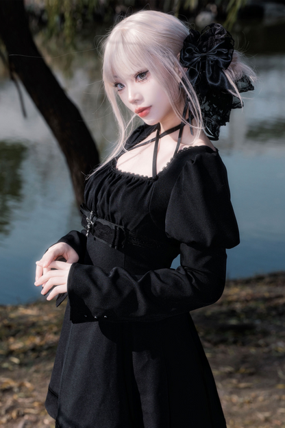 Dark Gothic Girl Flared Dress