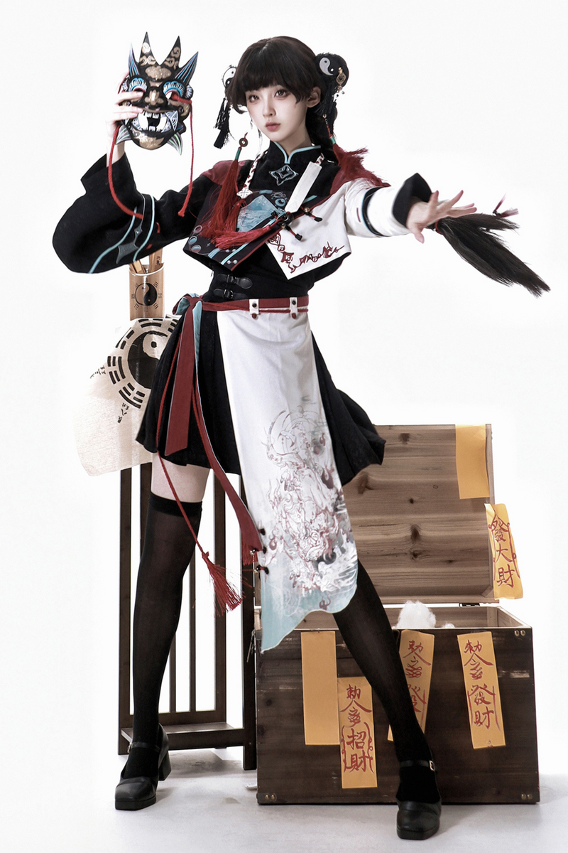 Devil's Chinese-style Jacket + Camisole + Pleated Skirt + Skirt Curtains