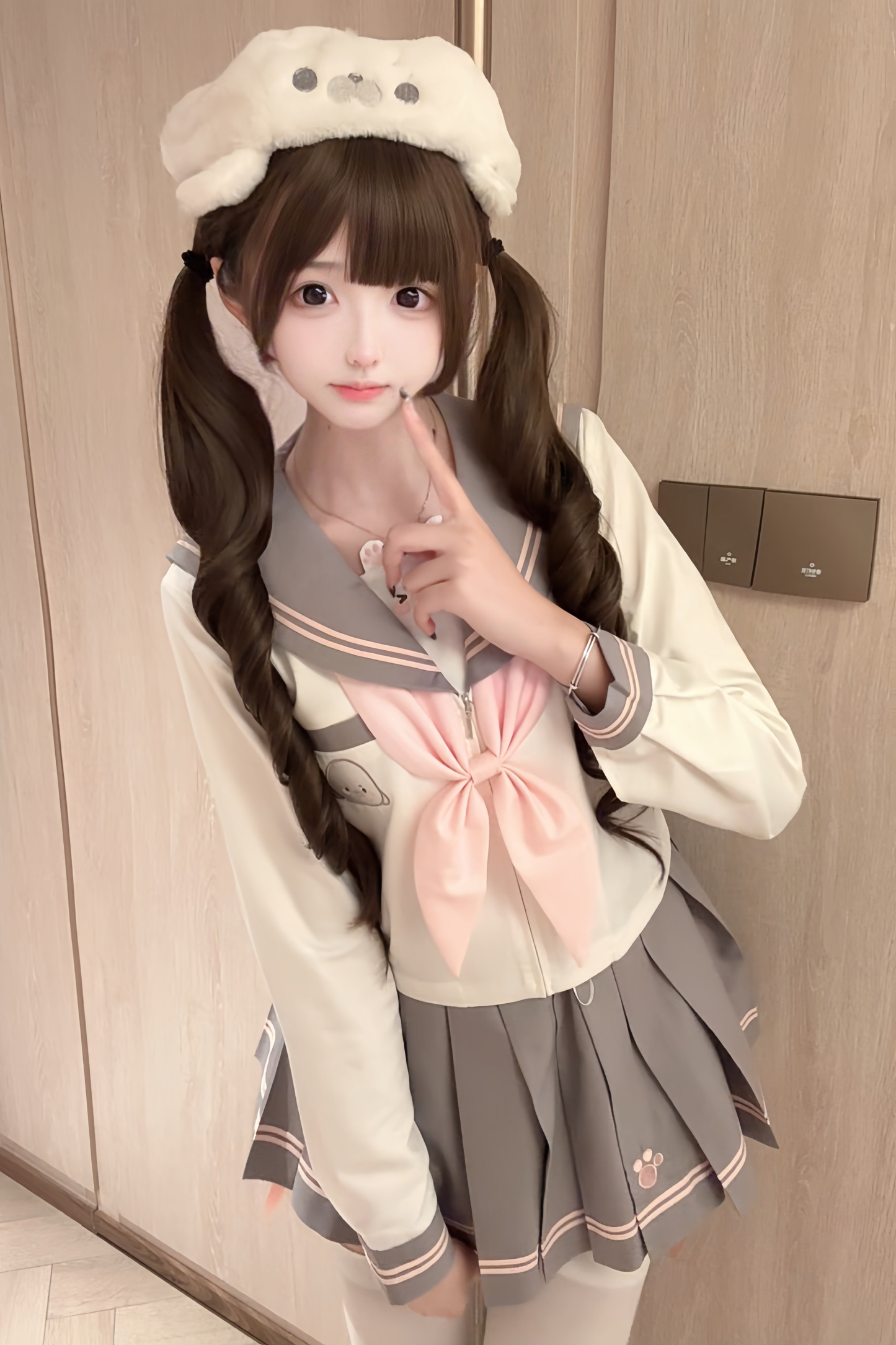 Sweet Girly Sailor Top + Skirt + Ribbon + Brooch