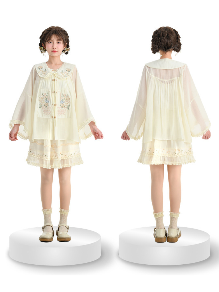 Forest Chinese-style Attached Collar Sheer Ruffled Shirt + Skirt [pre-order]