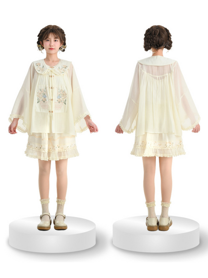 Forest Chinese-style Attached Collar Sheer Ruffled Shirt + Skirt [pre-order]