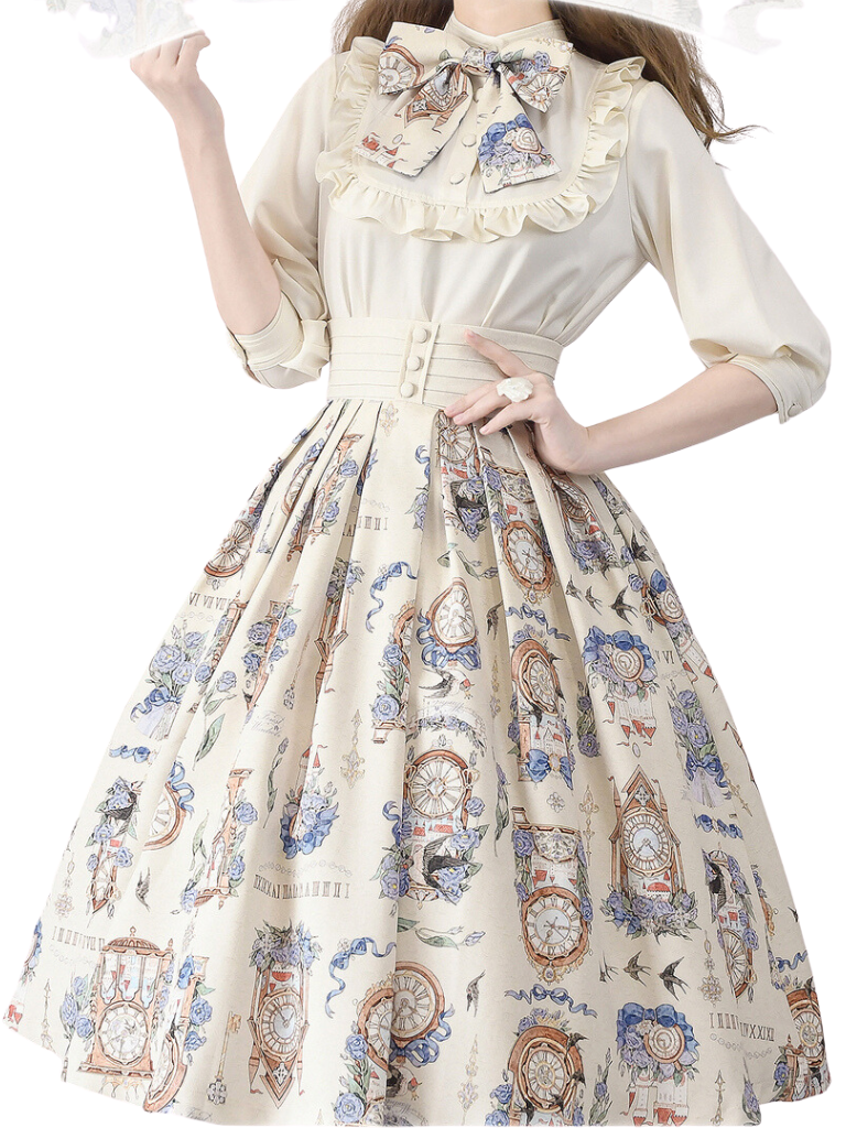 Eternal Echo Retro Classical Daily Lolita Print Shirt Skirt Set