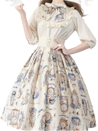 Eternal Echo Retro Classical Daily Lolita Print Shirt Skirt Set