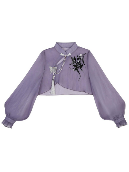 Chinese-style Embroidery Short Top + Suspender Skirt Suit