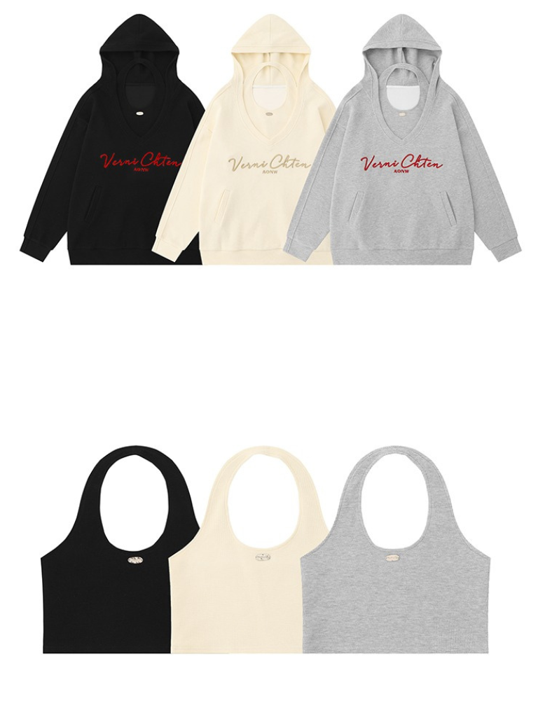 American Retro Sweatshirt Hooded Loose Oversized Two-piece Set