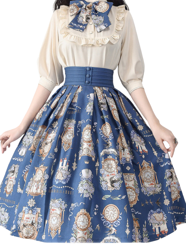 Eternal Echo Retro Classical Daily Lolita Print Shirt Skirt Set