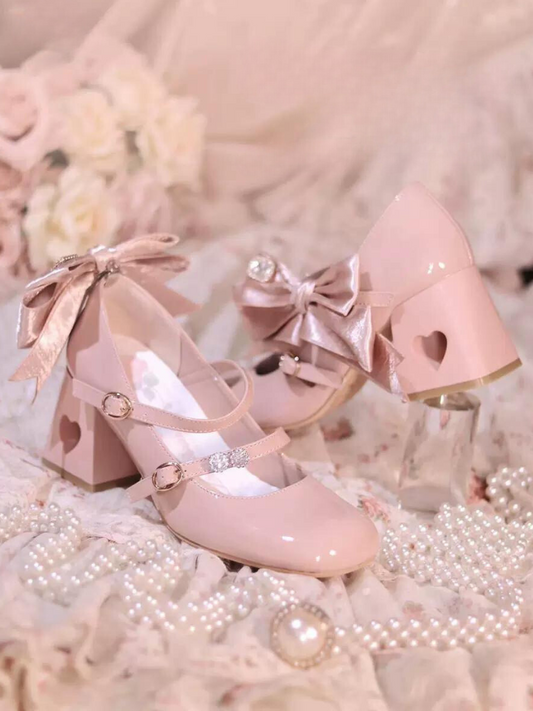 Ribbon Open Heart High Heel Lolita Shoes [jewel Ribbon/normal Ribbon]