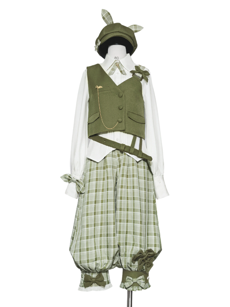 Secret Morning Post Green Tea Color Retro Sweet Cool Vest Shirt Cropped Pants