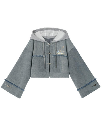 Chinese-style Design Polo Denim Jacket + Jacket + Short Jacket + Denim Skirt