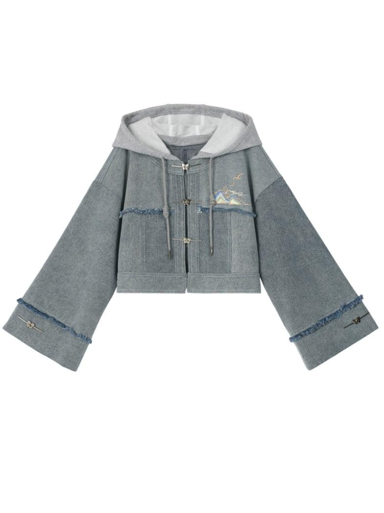 Chinese-style Design Polo Denim Jacket + Jacket + Short Jacket + Denim Skirt