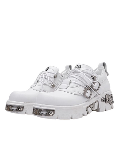 Dark Punk Retro Leather Metal Power Sole Sneaker Shoes