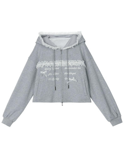 Lace Embroidery Gray Zip Hoodie + Gray Long Skirt [pre-order]