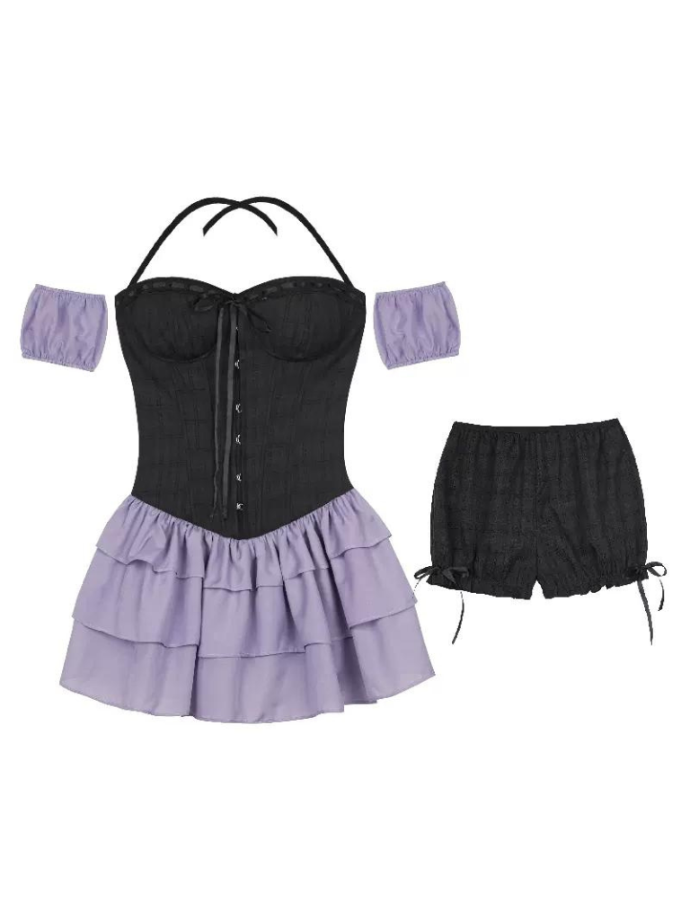 Concert God Dress Black Purple Tiered Dress