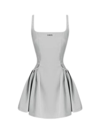 Hot Girl Black & Gray Square Neck French High End Suspender Dress