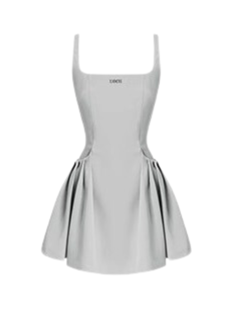 Hot Girl Black & Gray Square Neck French High End Suspender Dress