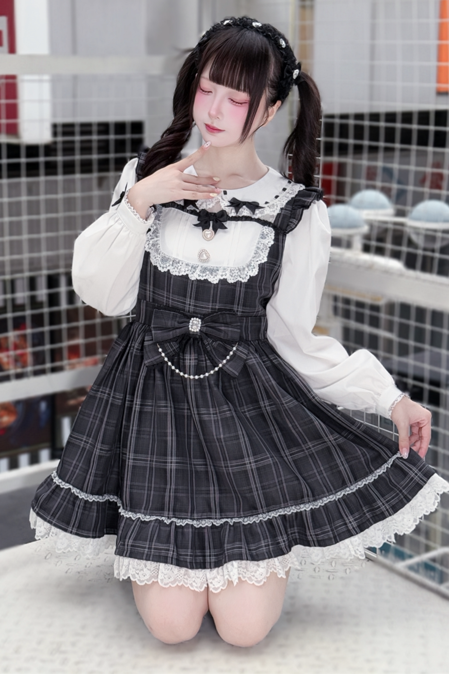 Dark Sweet Plaid Dress + Headband