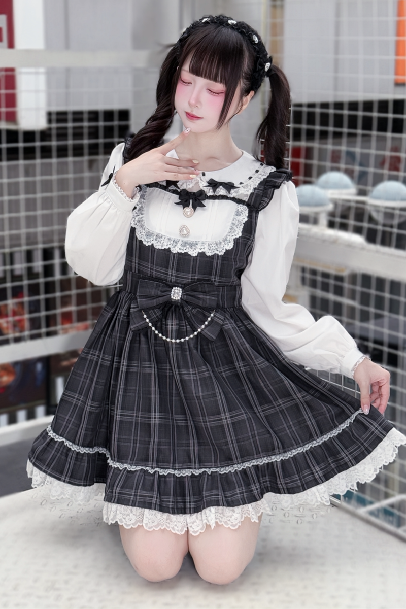 Dark Sweet Plaid Dress + Headband