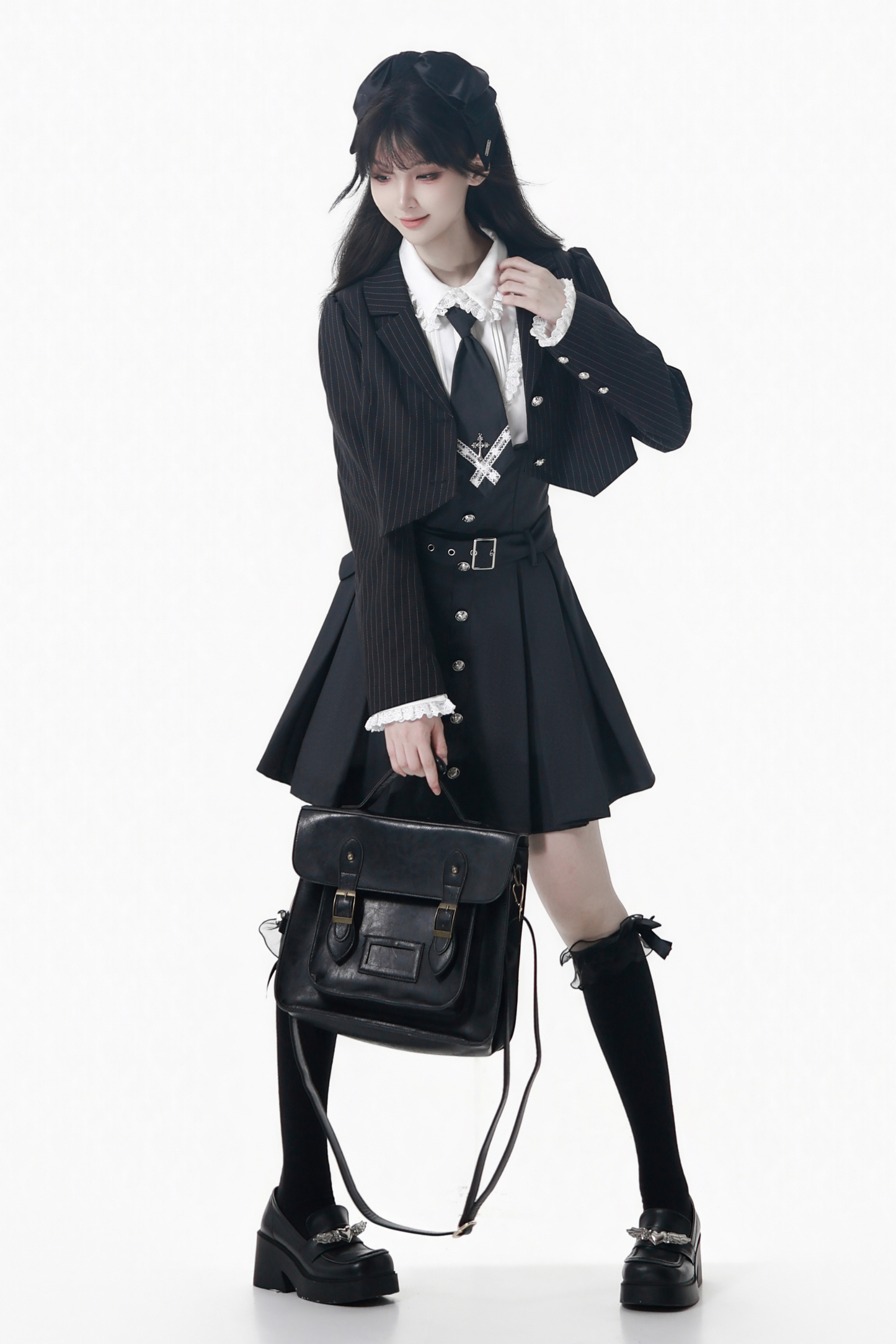 College Jacket + Suspender Skirt + Blouse + Tie