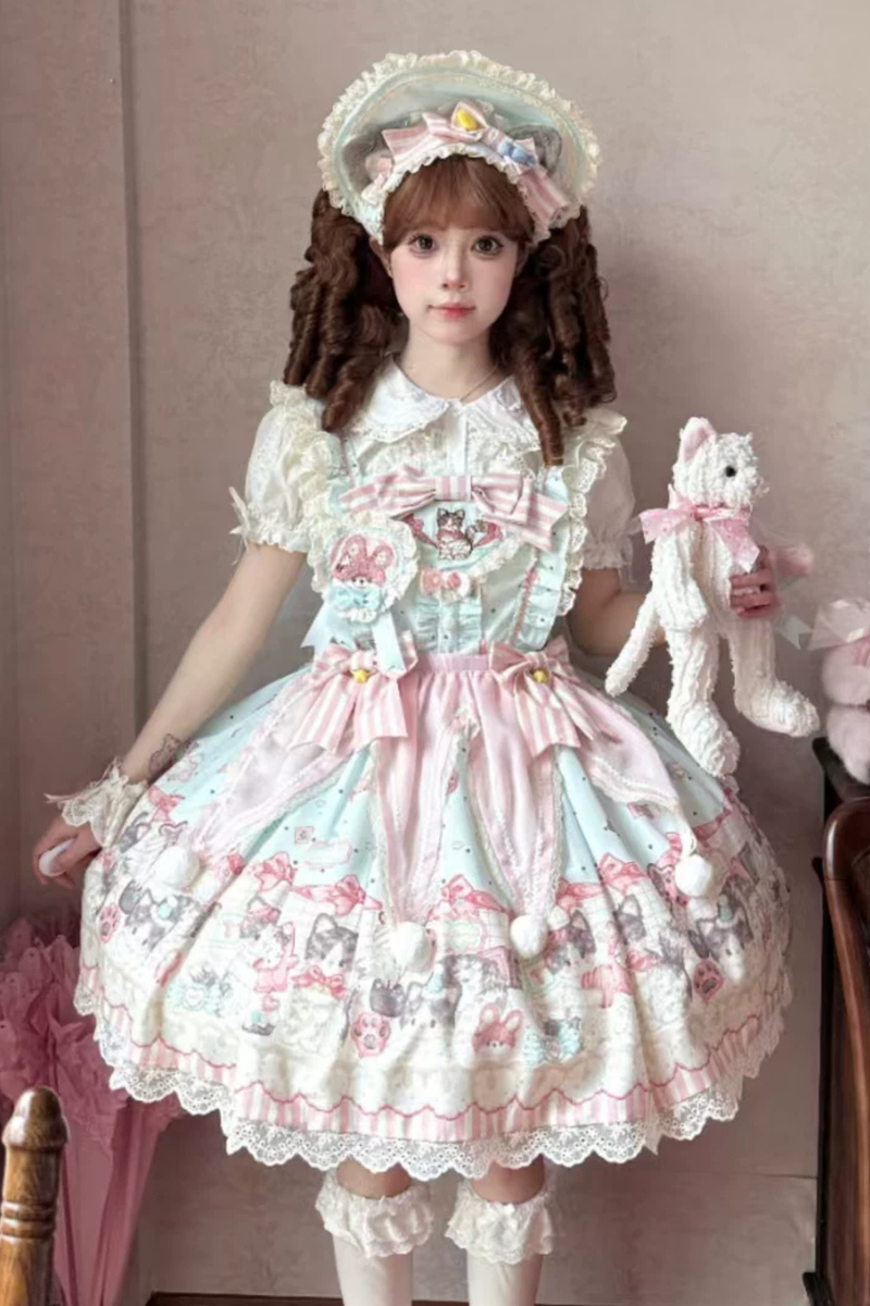 Cabinet Lolita Jumper Skirt + Dress + Brooch + Hairband + Bonnet + Apron + Hand Sleeves