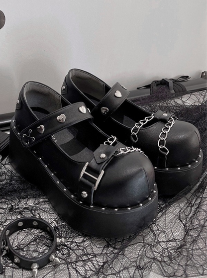 Metal Heart & Chain Strap Lolita Shoes