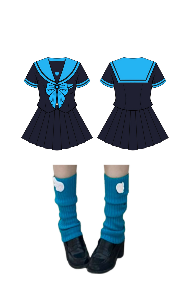 Animation Heroine Sailor Top + Pleated Skirt + Leg Covers