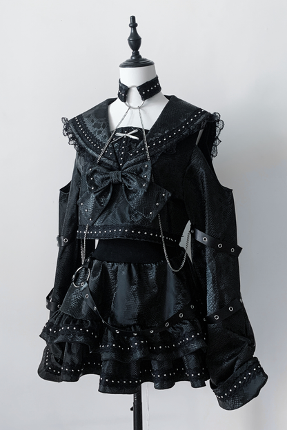 Dark Lace Outfit Top + Skirt