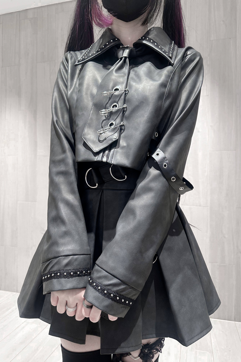Gothic Matte Leather Dark Girl Top + Skirt