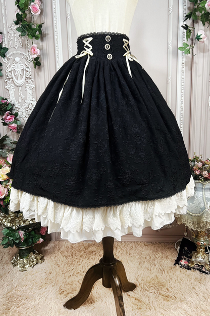 Retro Lolita Shirt + Lace-up High-waist Lolita Skirt