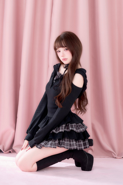 Plaid Ruffle Off-shoulder Dress