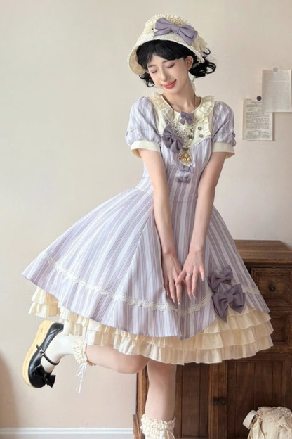 [pre-order] Striped Lolita Dress + Ribbon Clip