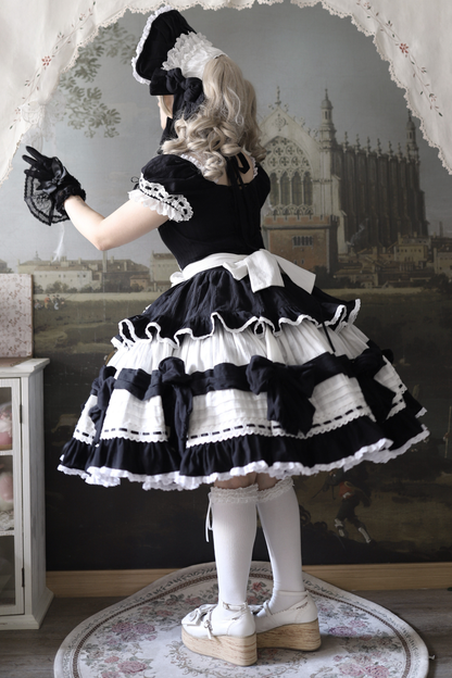 Monochrome Doll Lolita Dress + Headband + Bonnet + Clip