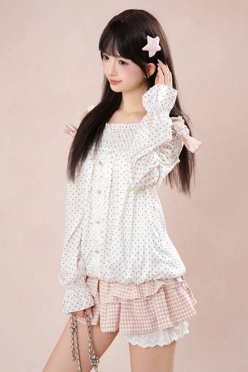 Polka Dot Balloon Sleeve Top + Tiered Skirt