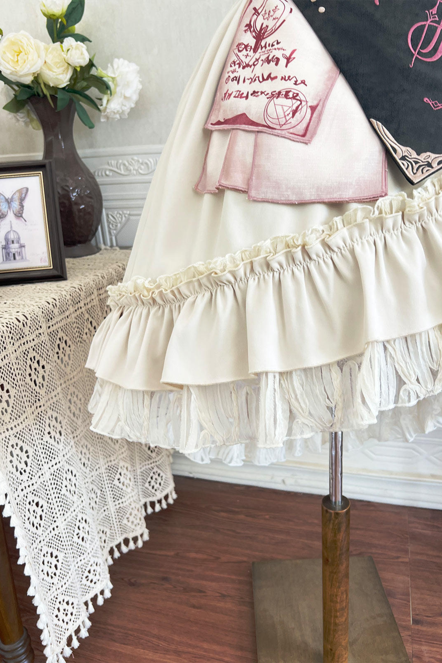 Lolita Puff Sleeve Top + Asymmetrical Skirt + Corset