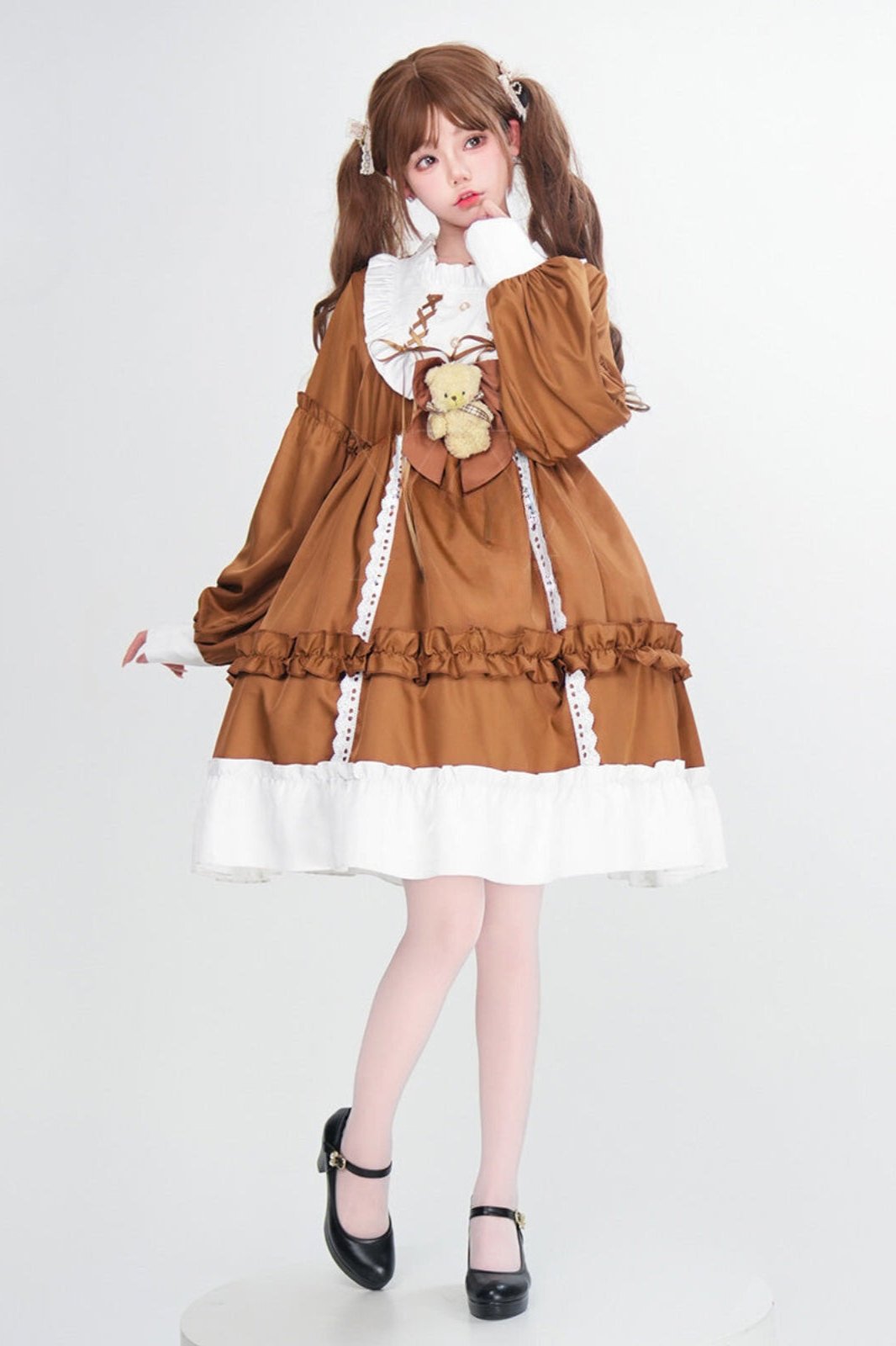 Doll Lace-up Lolita Dress + Bustle + Bear Ribbon