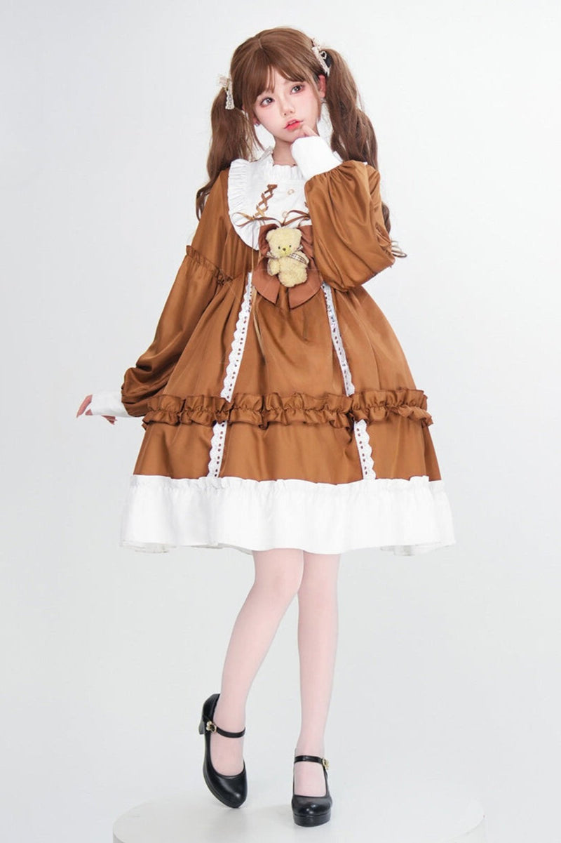 Doll Lace-up Lolita Dress + Bustle + Bear Ribbon