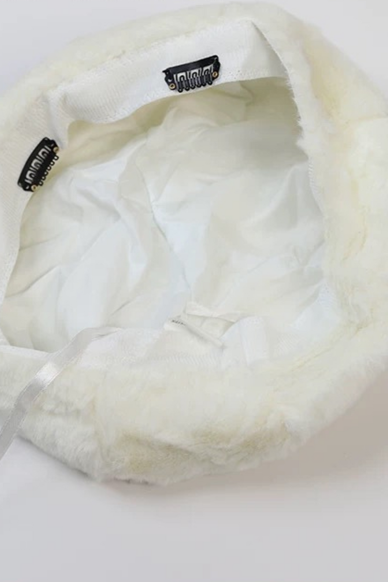 Ribbon Pearl Fur Beret